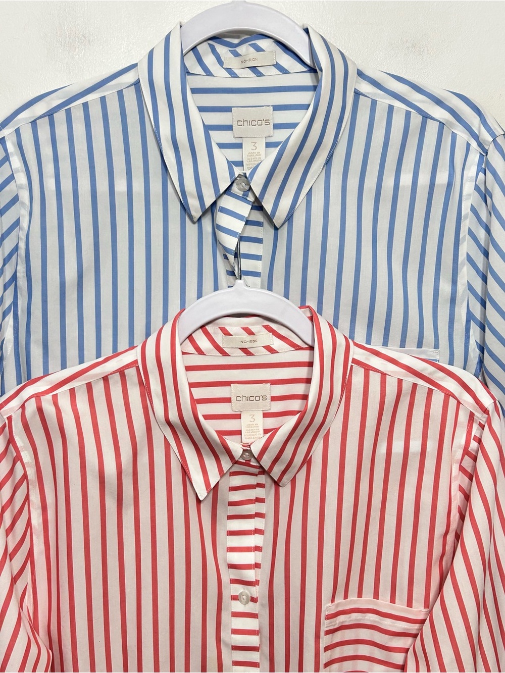 Chicos No Iron Striped Button Up Shirts Lot Roll Tab Sleeves Womens Size 16